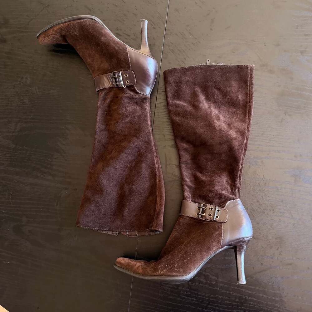 Franco Sarto Suede Knee High Boots Size 7.5 M Brown Stiletto